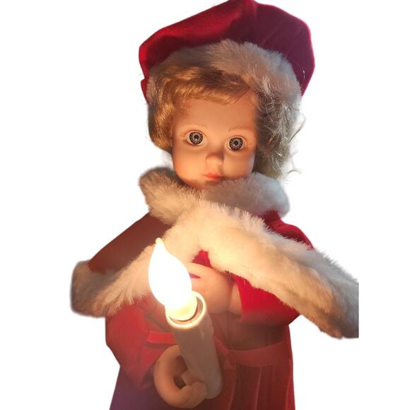 VTG Rennoc Animated Caroler Doll Figure Candle Light Motionette Red Velvet Cape - Picture 3 of 5